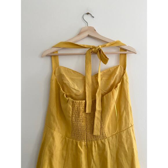 REFORMATION Tala Linen Sunflower Yellow Midi Dress Size 12 NEW - Picture 7 of 12